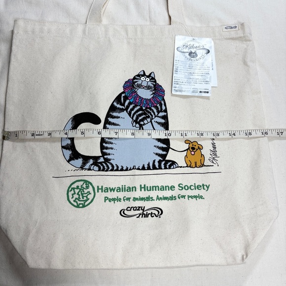 Crazy Shirts Kilban Cat Lei Hawaiian Humane Society Tote Bag Canvas Beige NEW - Picture 11 of 13